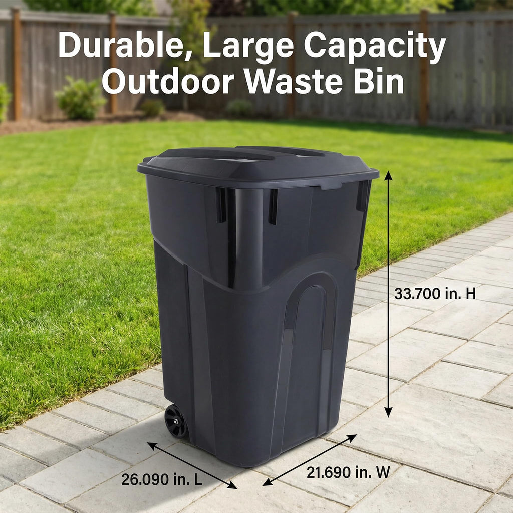 32 Gallon Wheeled Heavy Duty Plastic Garbage Can with Attached Lid G5733