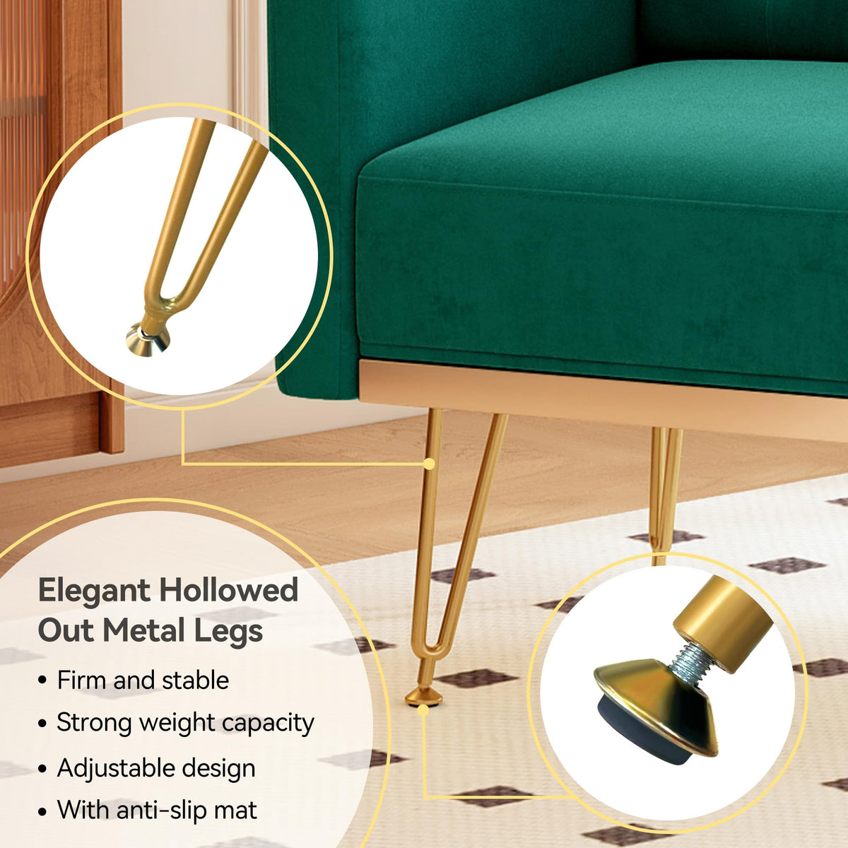 Oversized Velvet Tufted Accent Chair with Gold Legs Z27396