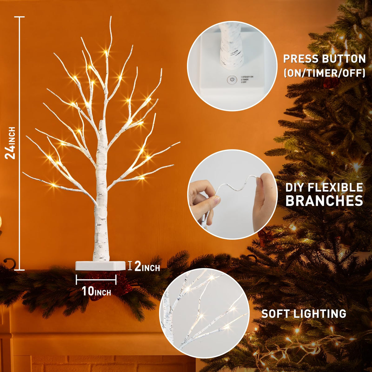 Lighted Birch Tree with LED Lights and Timer M162906