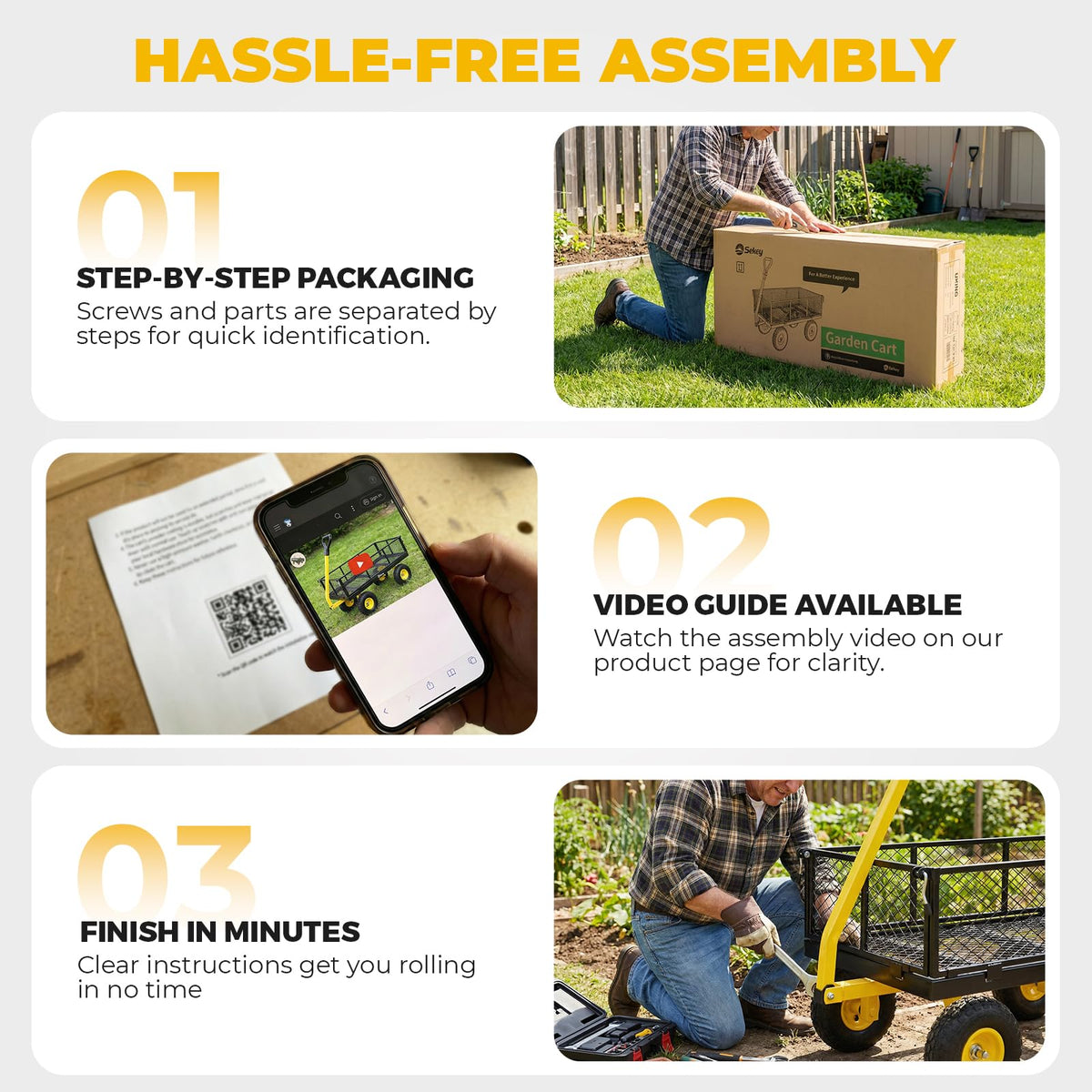 Steel Garden Cart 1000 lb Capacity Removable Sides Q42683