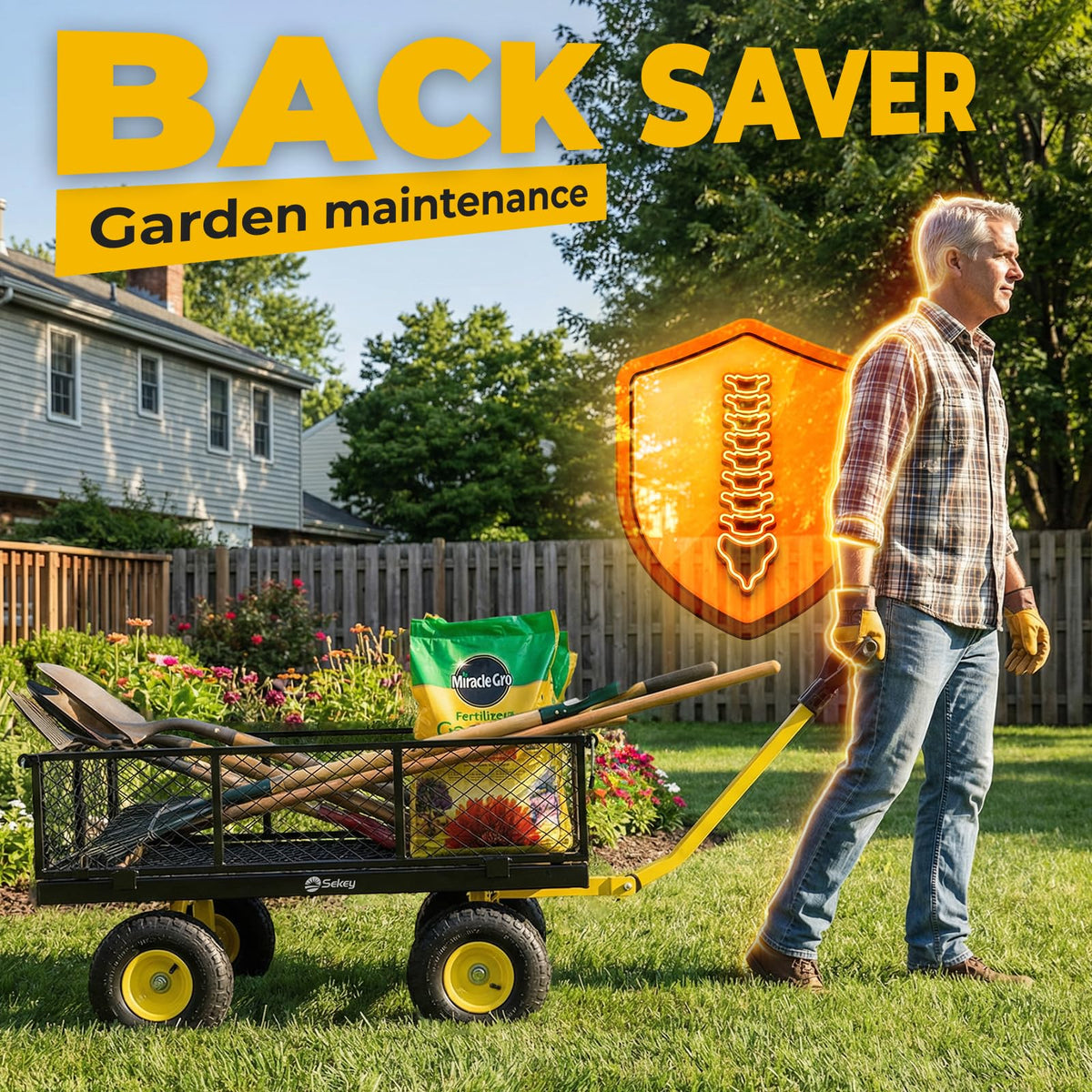 Steel Garden Cart 1000 lb Capacity Removable Sides Q42683