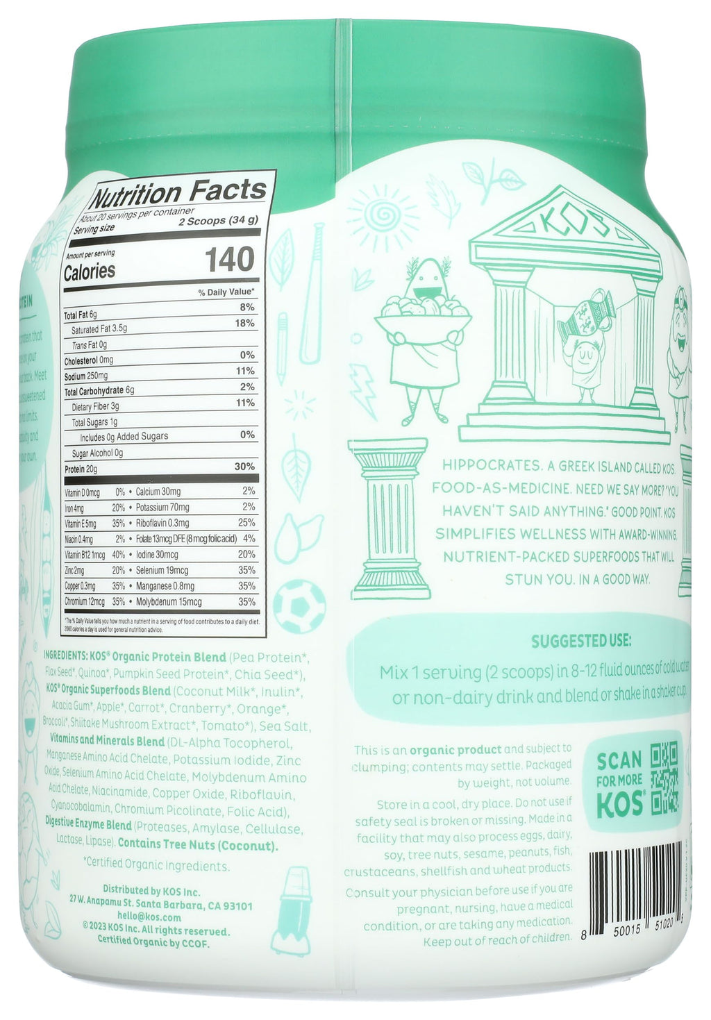 Vegan Protein Powder, Unflavored & Unsweetened Pea Protein Blend, 20 Servings F513