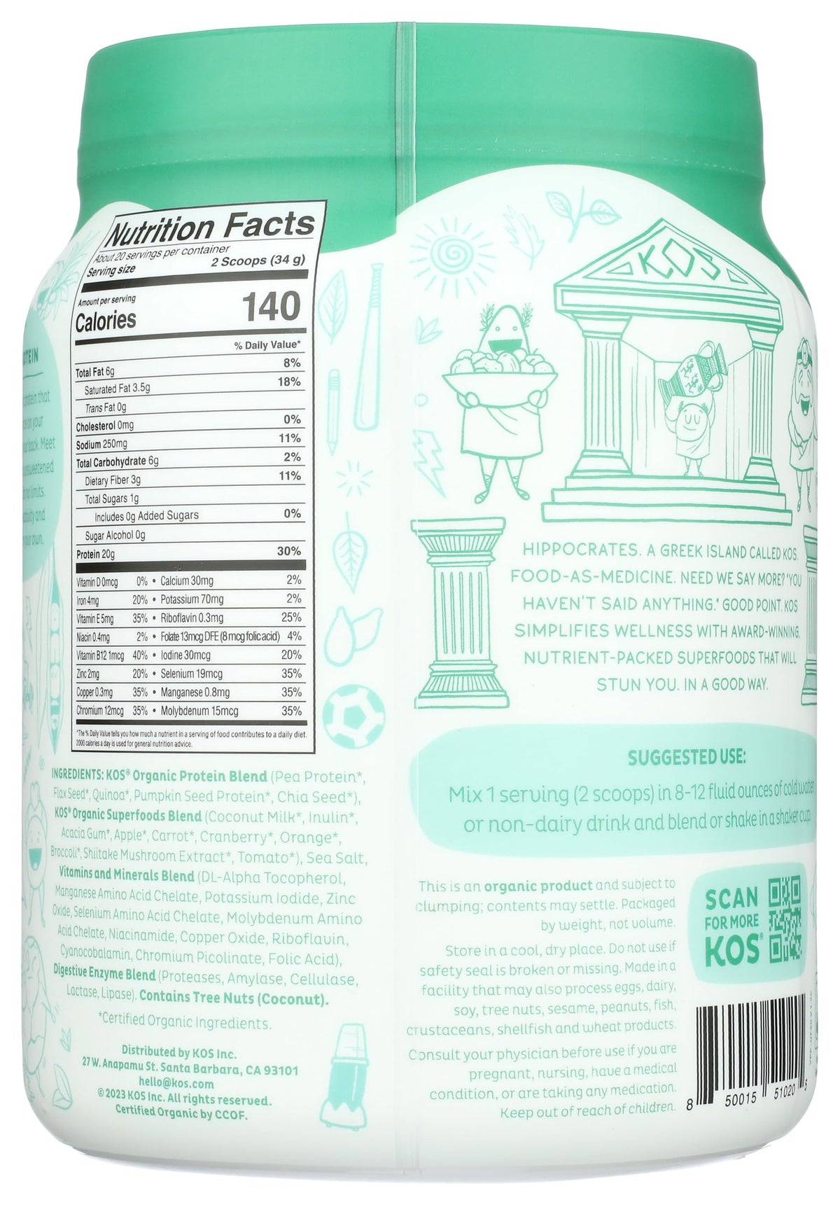 Vegan Protein Powder, Unflavored & Unsweetened Pea Protein Blend, 20 Servings F513