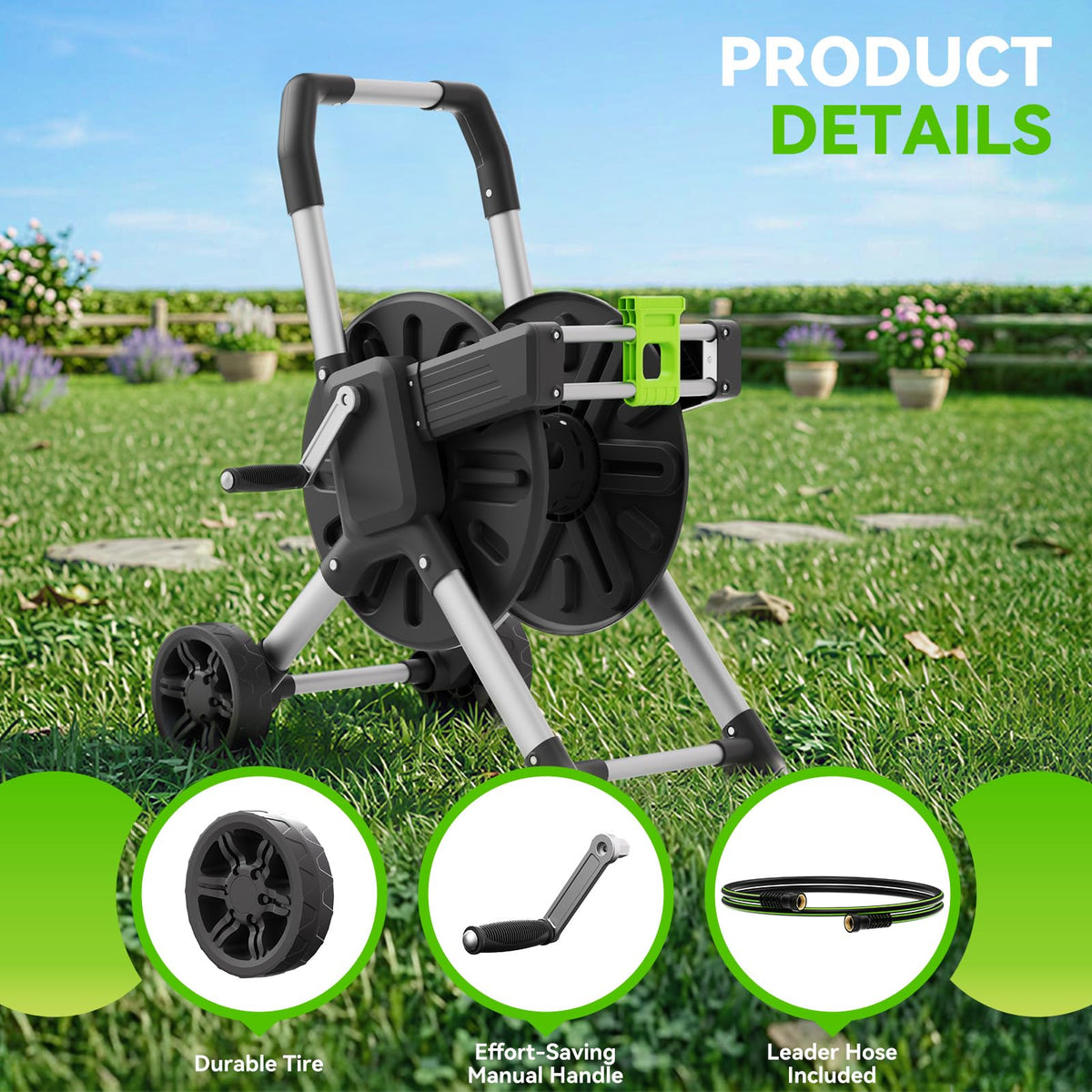 Garden Hose Reel Cart with Wheels O52881