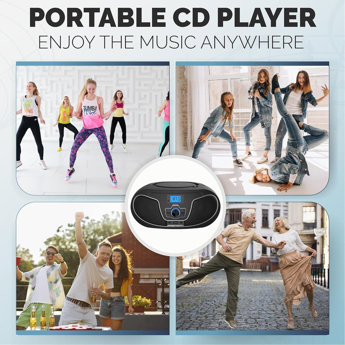Portable CD Player Boombox with Bluetooth, FM Radio, USB Playback & AUX Input E948