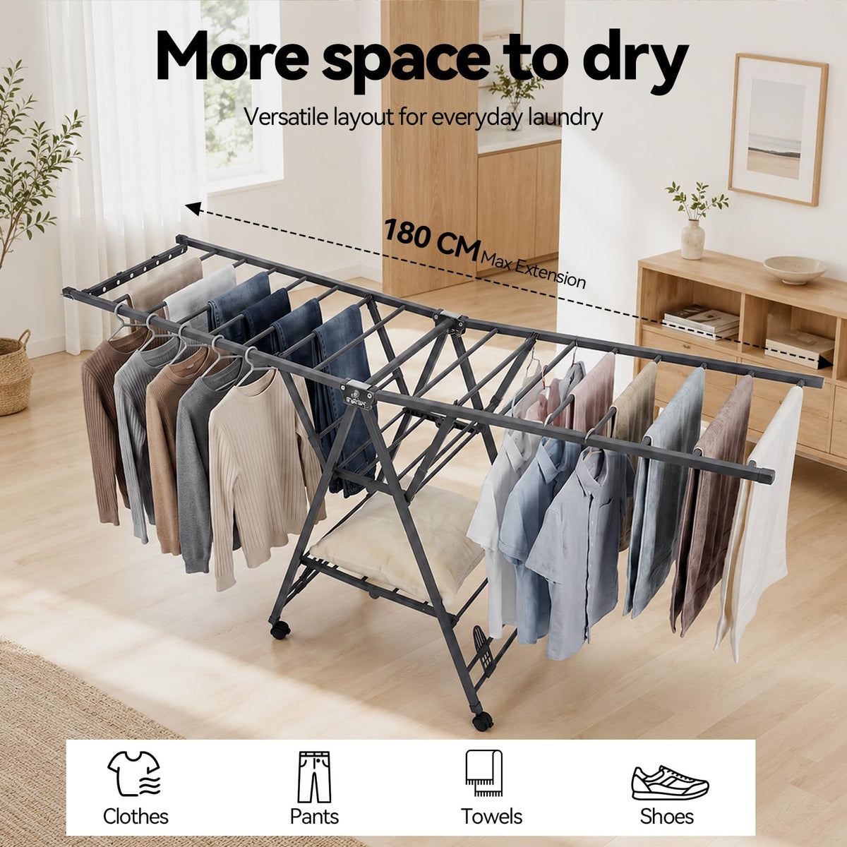 Foldable Metal Clothes Drying Rack with Wheels A239