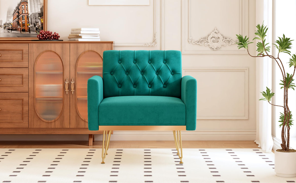 Oversized Velvet Tufted Accent Chair with Gold Legs Z27396