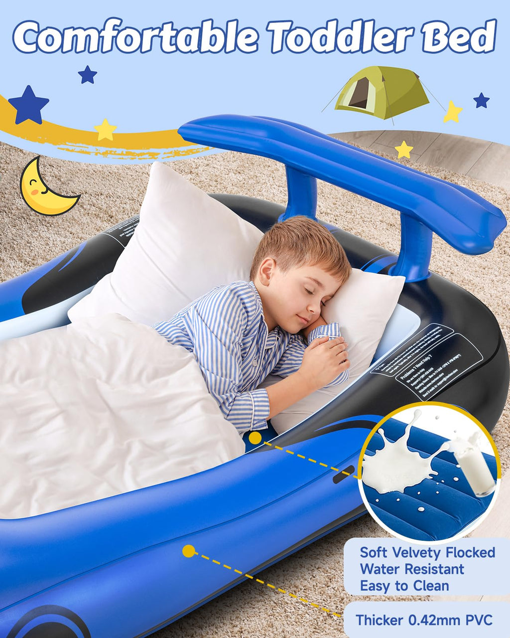 Inflatable Toddler Travel Bed with Safety Bumpers & Auto Pump V903