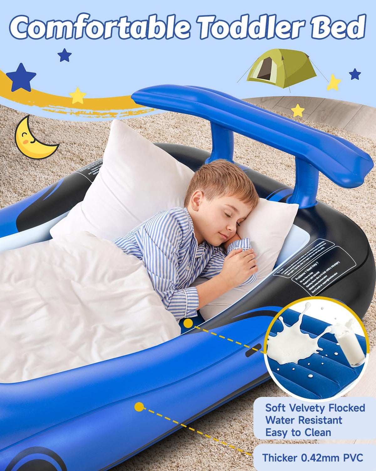 Inflatable Toddler Travel Bed with Safety Bumpers & Auto Pump V903
