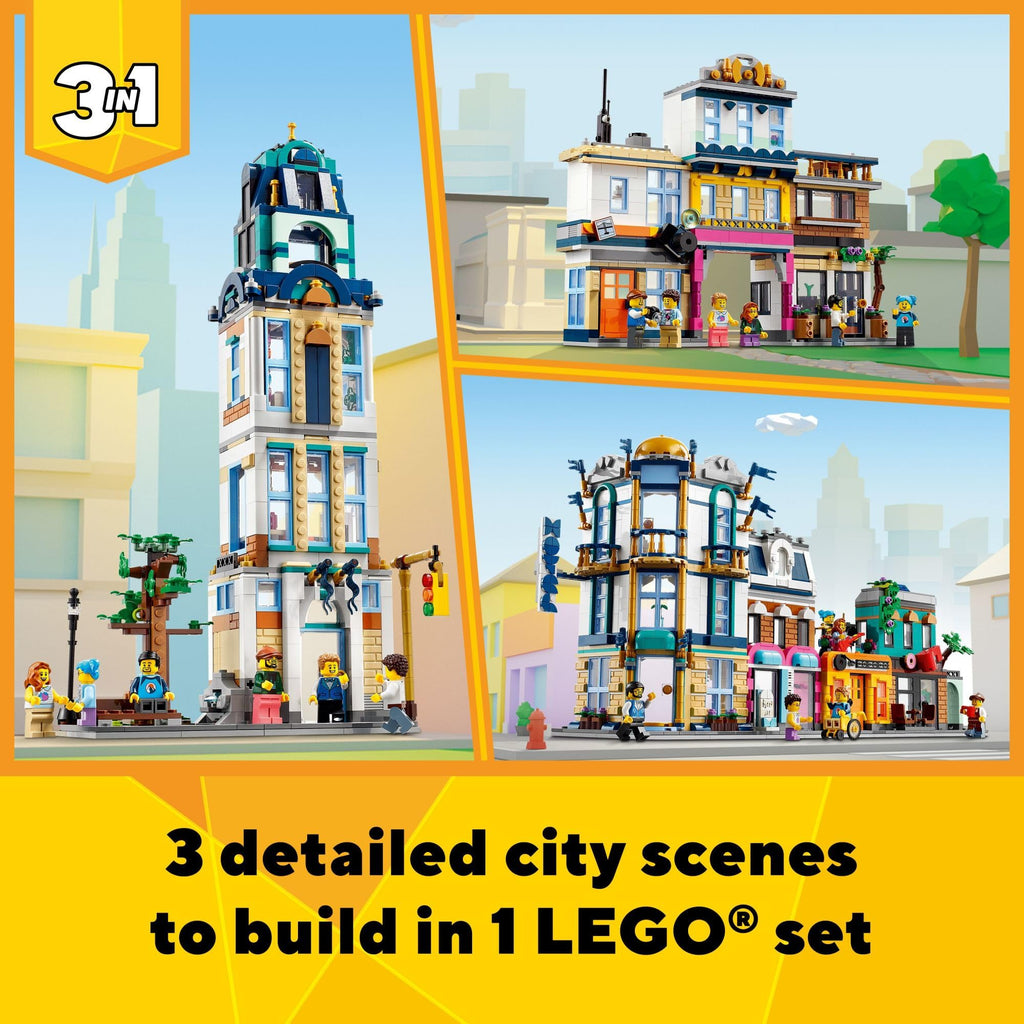 Building Toy Set, 3 in 1 City Art Deco Building, Market Street Hotel, Café Music Store and 6 Minifigures L11741