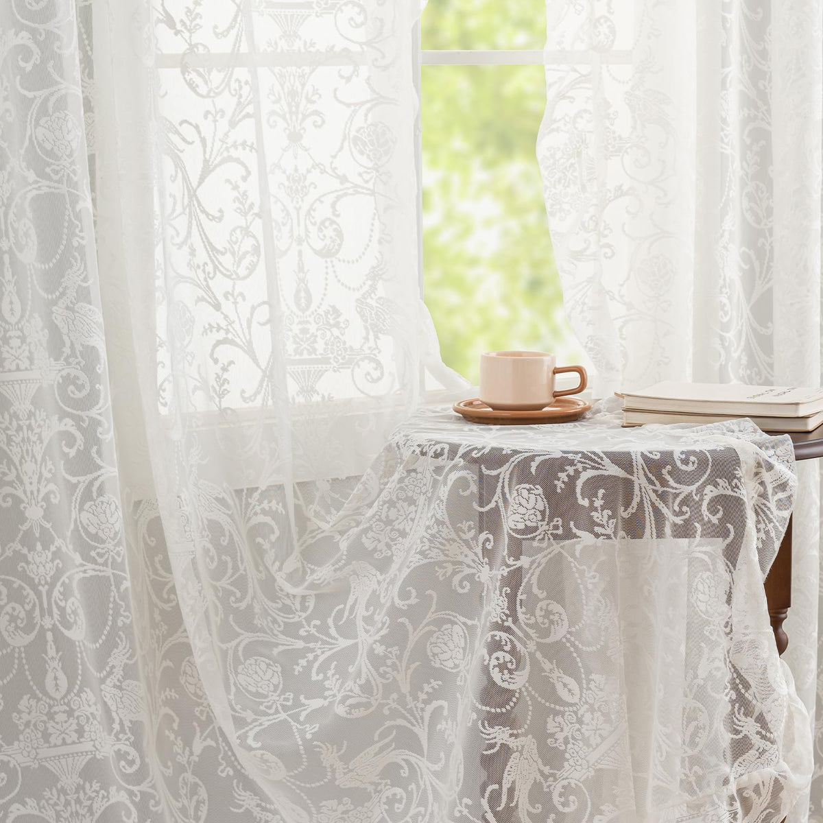 Lace Ruffle Sheer Curtains 2 Panels 59 x 72 Inch K209