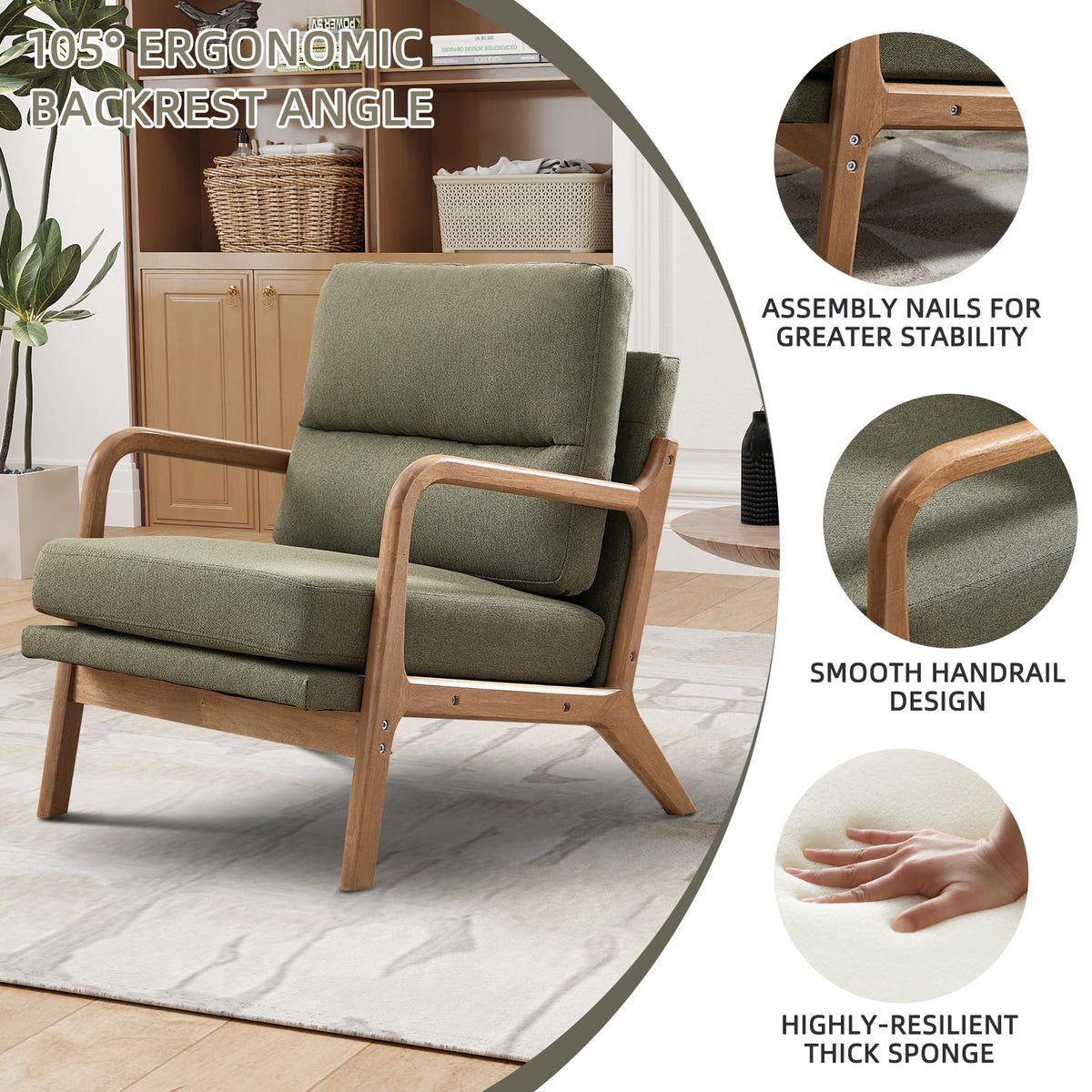 Mid Century Modern Linen Accent Chair Set of 2 I7491