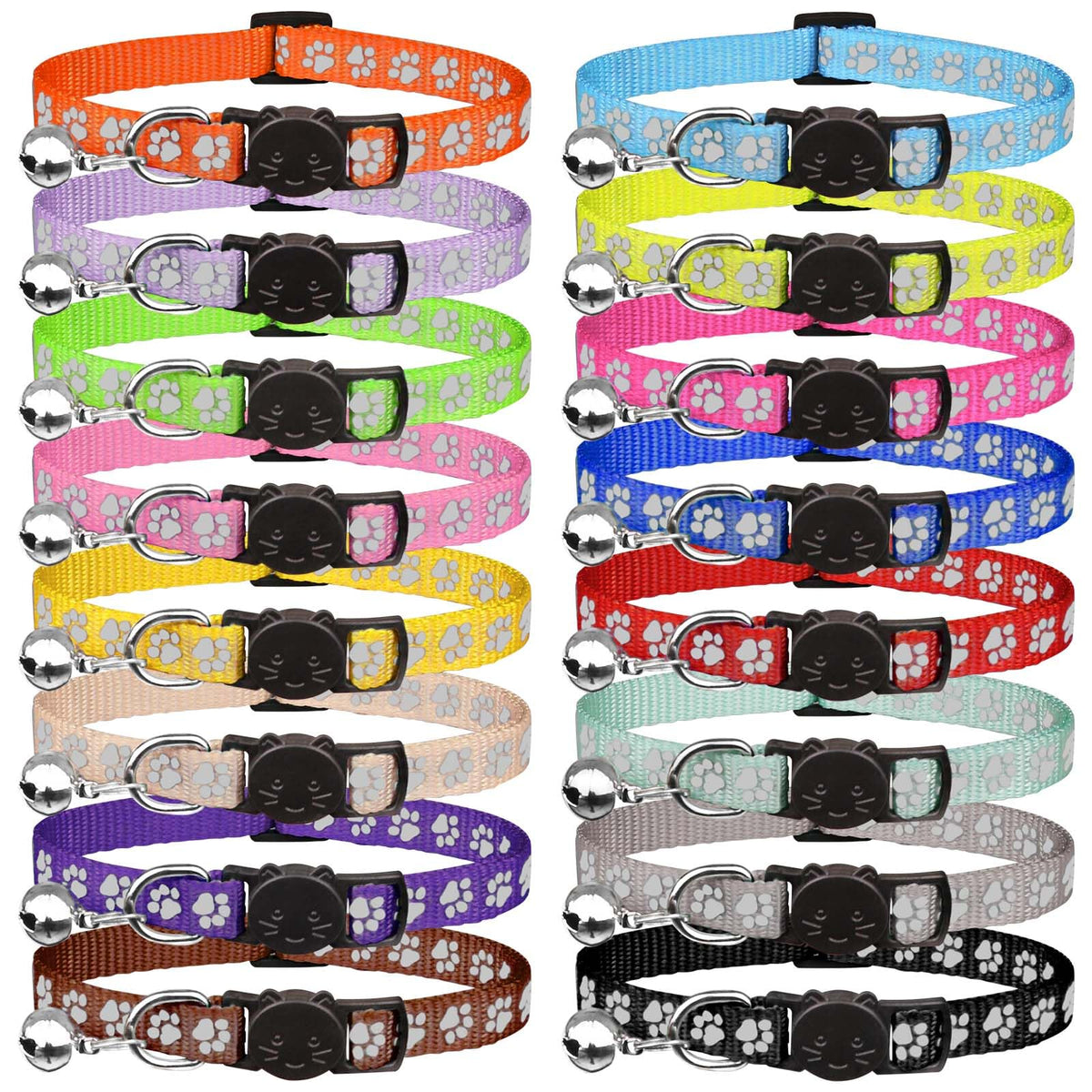 16 PCS Breakaway Reflective Nylon Cat Collars with Bells H8812