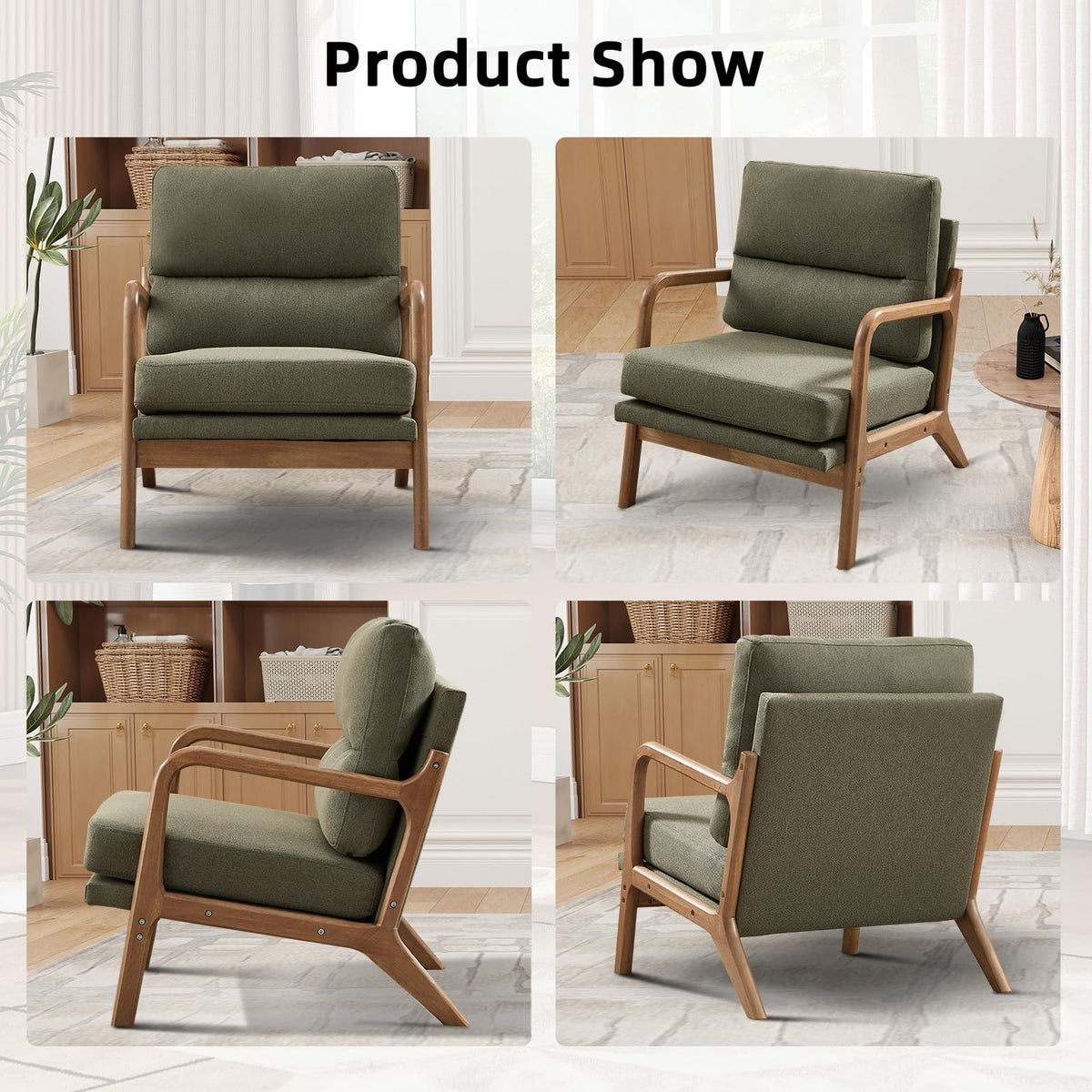 Mid Century Modern Linen Accent Chair Set of 2 I7491