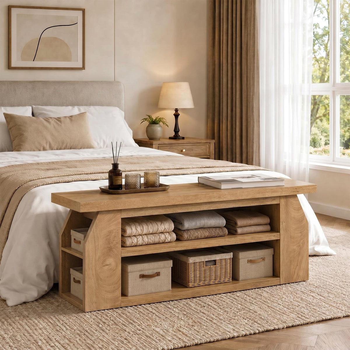 Oak 3-Tier Wood TV Stand for 55 Inch TV O3096
