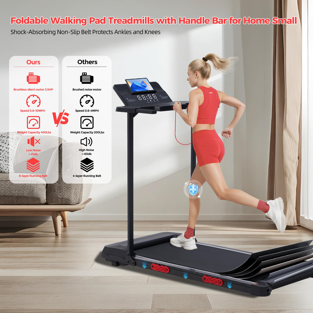 Folding Walking Pad with Handle Bar & Incline D6135
