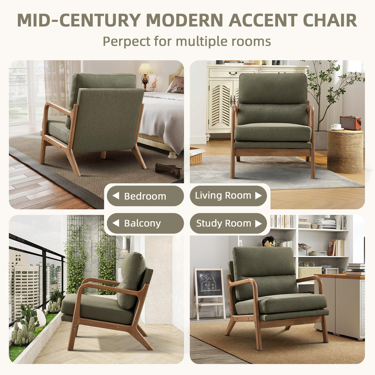 Mid Century Modern Linen Accent Chair Set of 2 I7491
