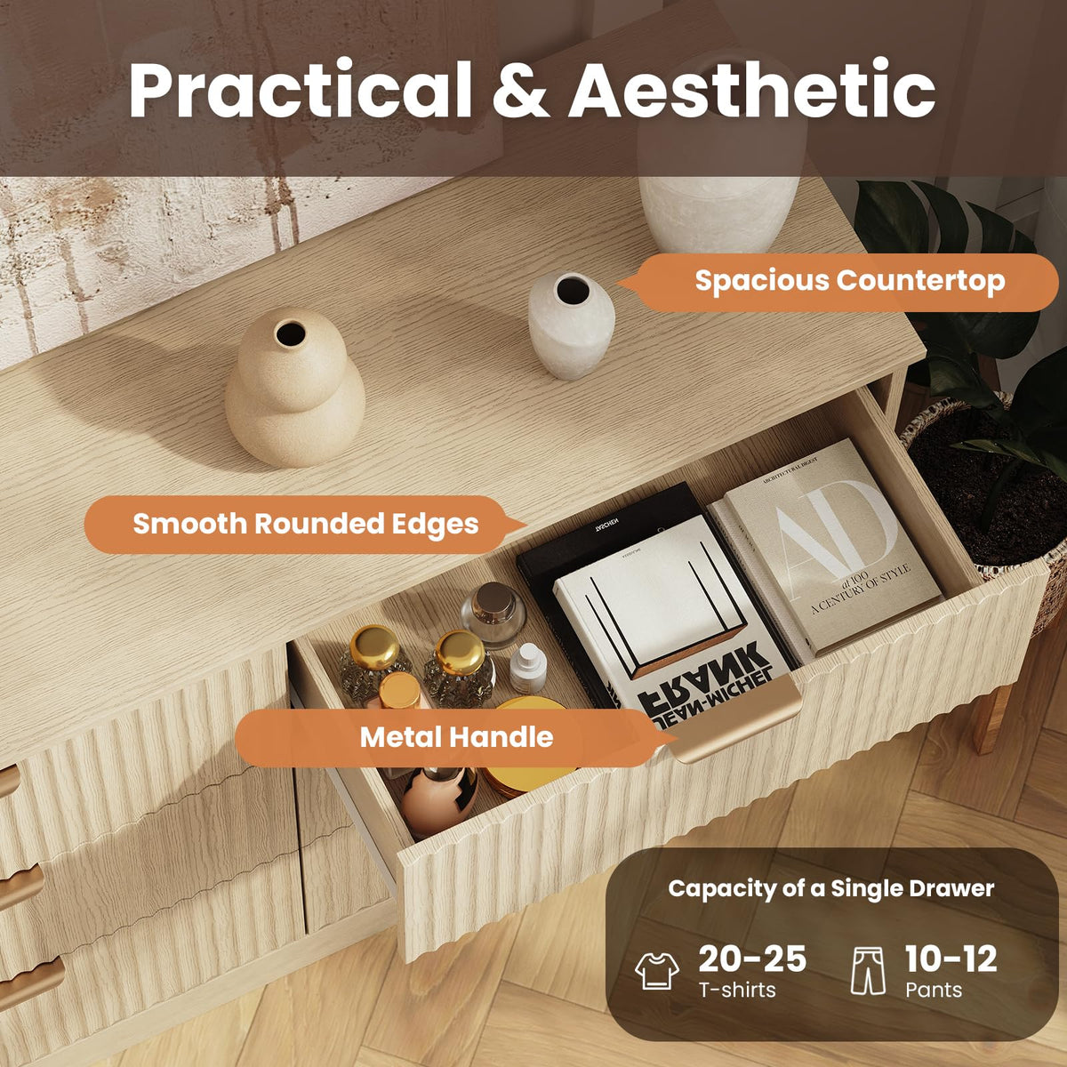 Natural Wood 6 Drawer Dresser Q1601