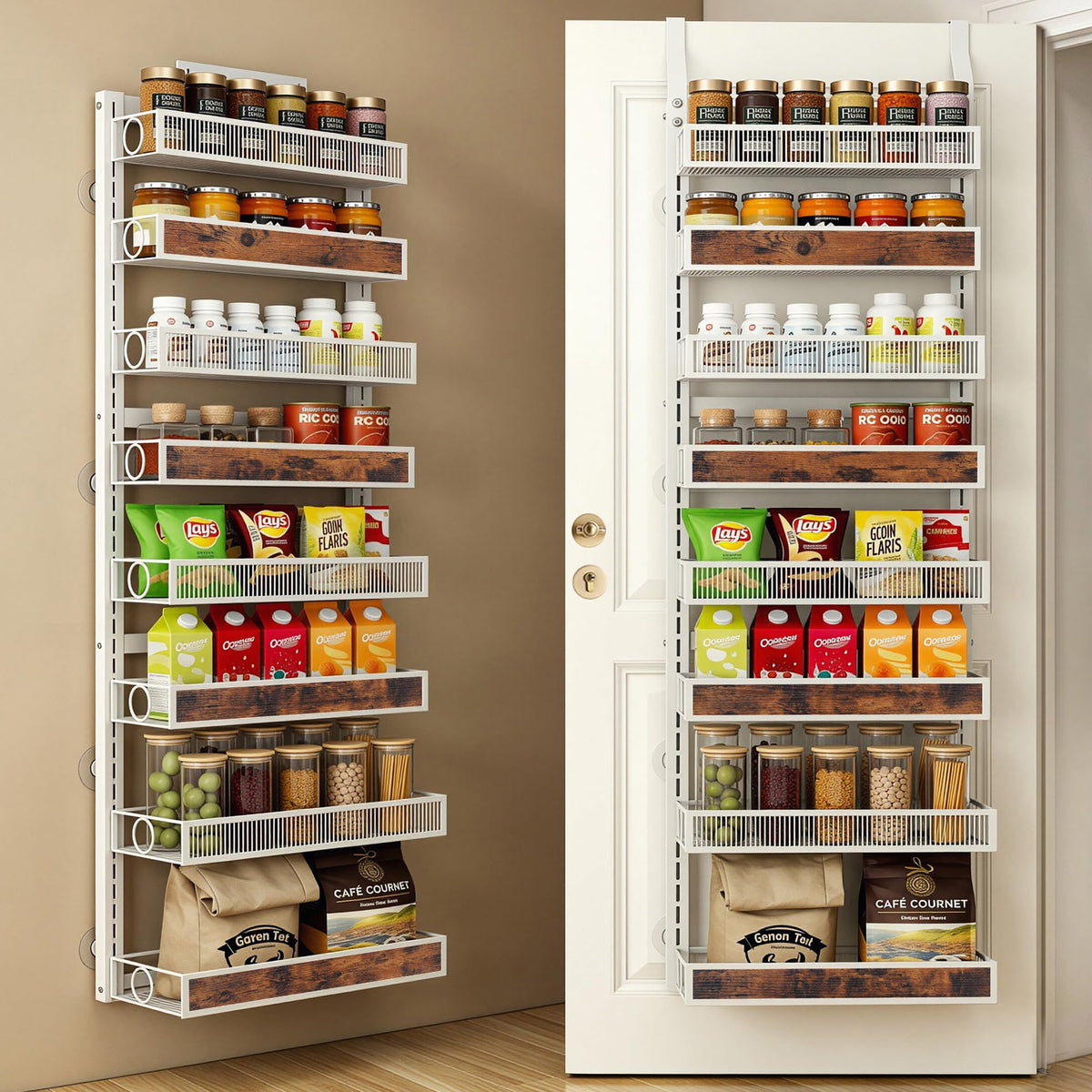 8 Tiers Pantry Door Organizer Spice Rack with Adjustable Baskets Z427918