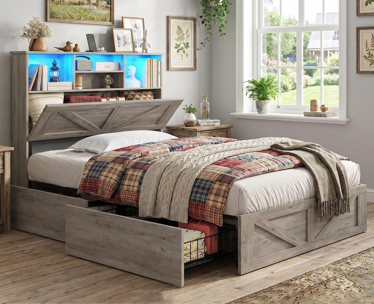 Twin Bed with Bookcase Headboard and 4 Drawers C132834