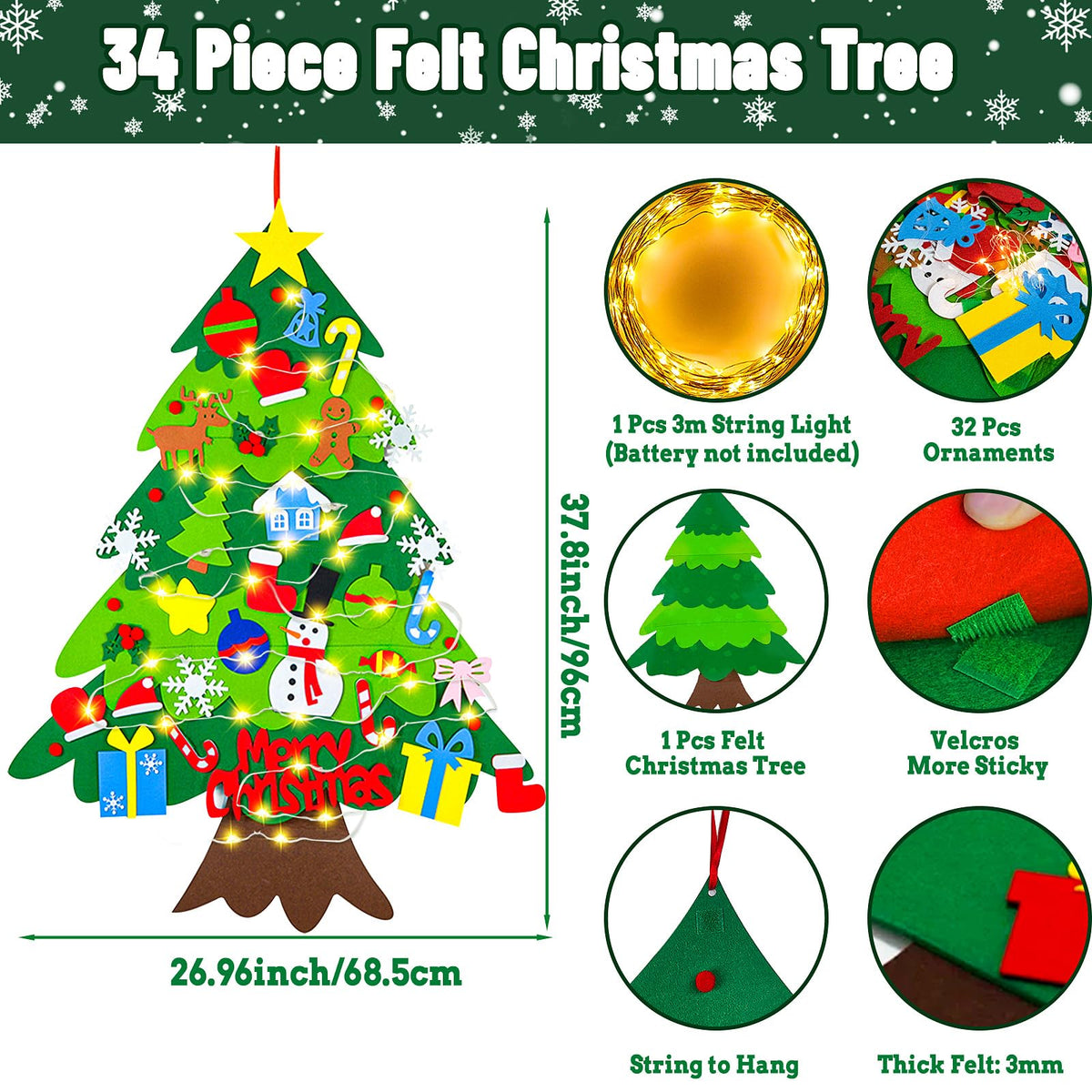 3.15 FT Lighted Felt Christmas Tree G478
