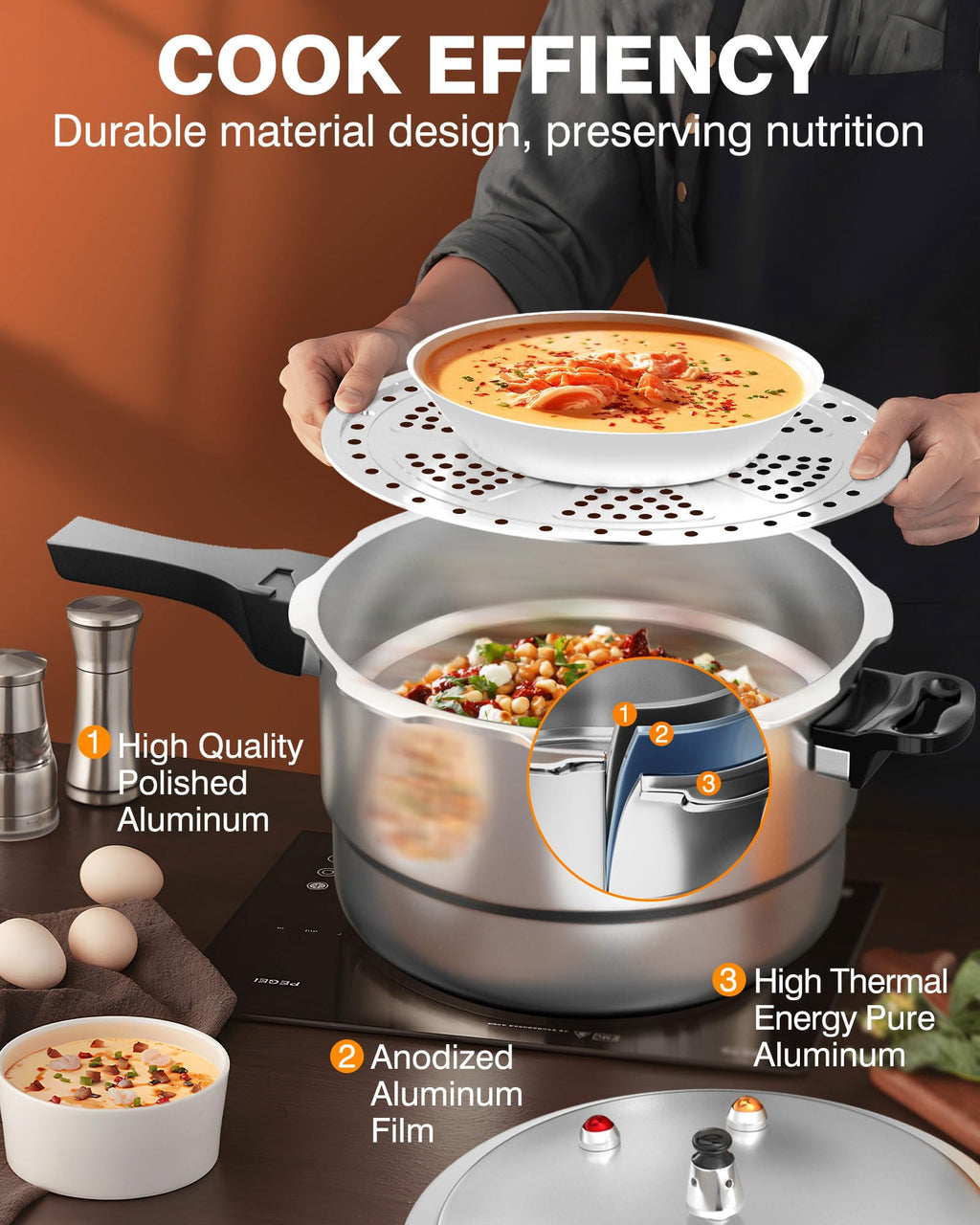 4QT Aluminum Pressure Cooker with Rack M670010