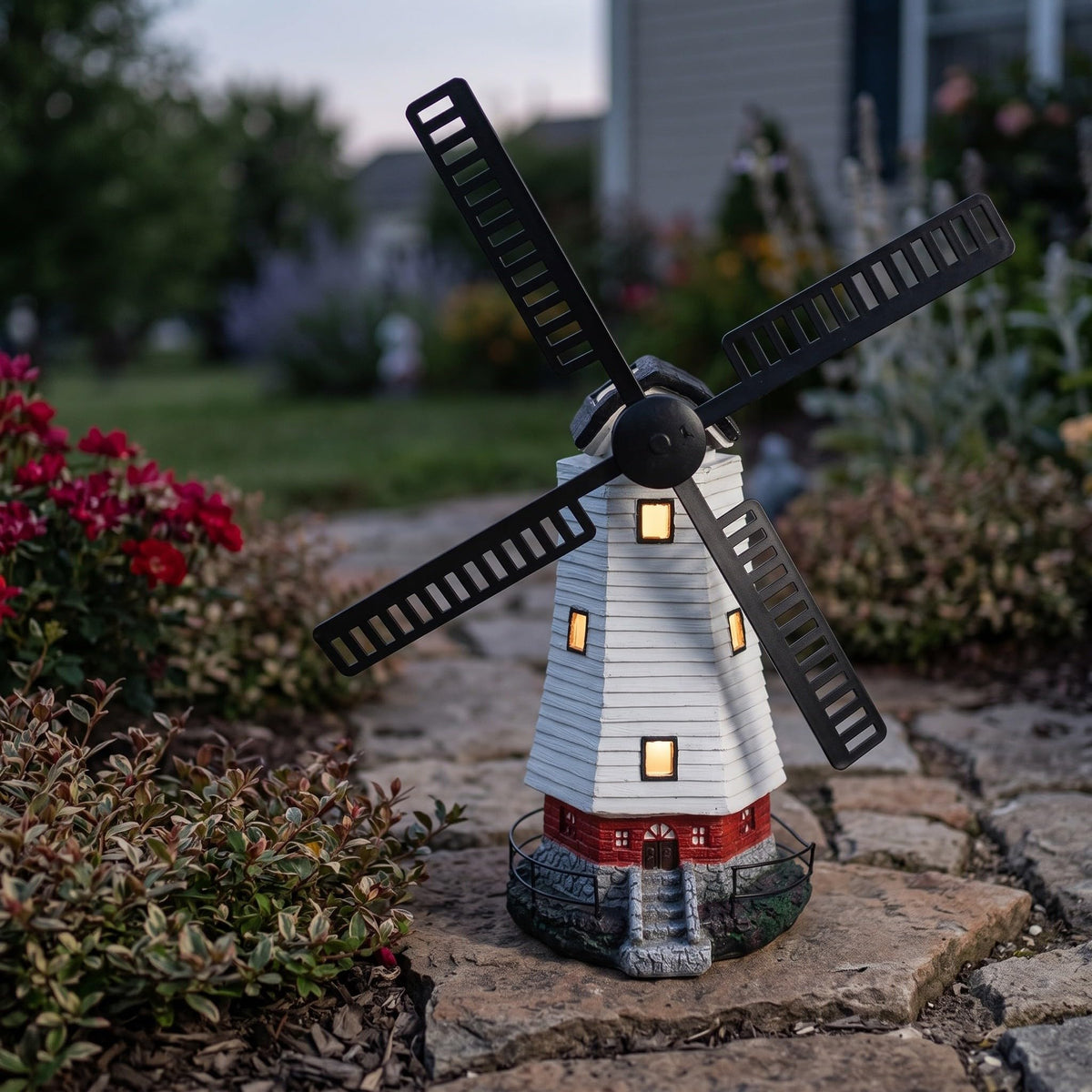 Solar Powered LED Lighthouse Garden Statue T7843