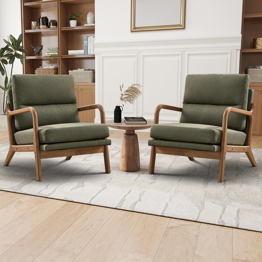 Mid Century Modern Linen Accent Chair Set of 2 I7491