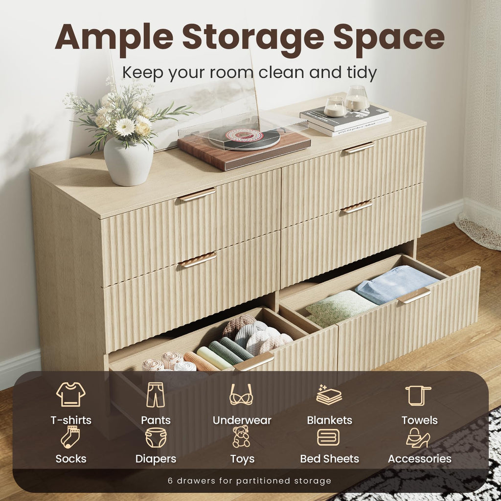 Natural Wood 6 Drawer Dresser Q1601