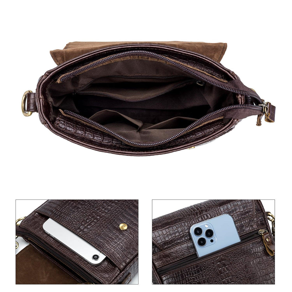 Leather Crocodile Embossed Messenger Bag U34410