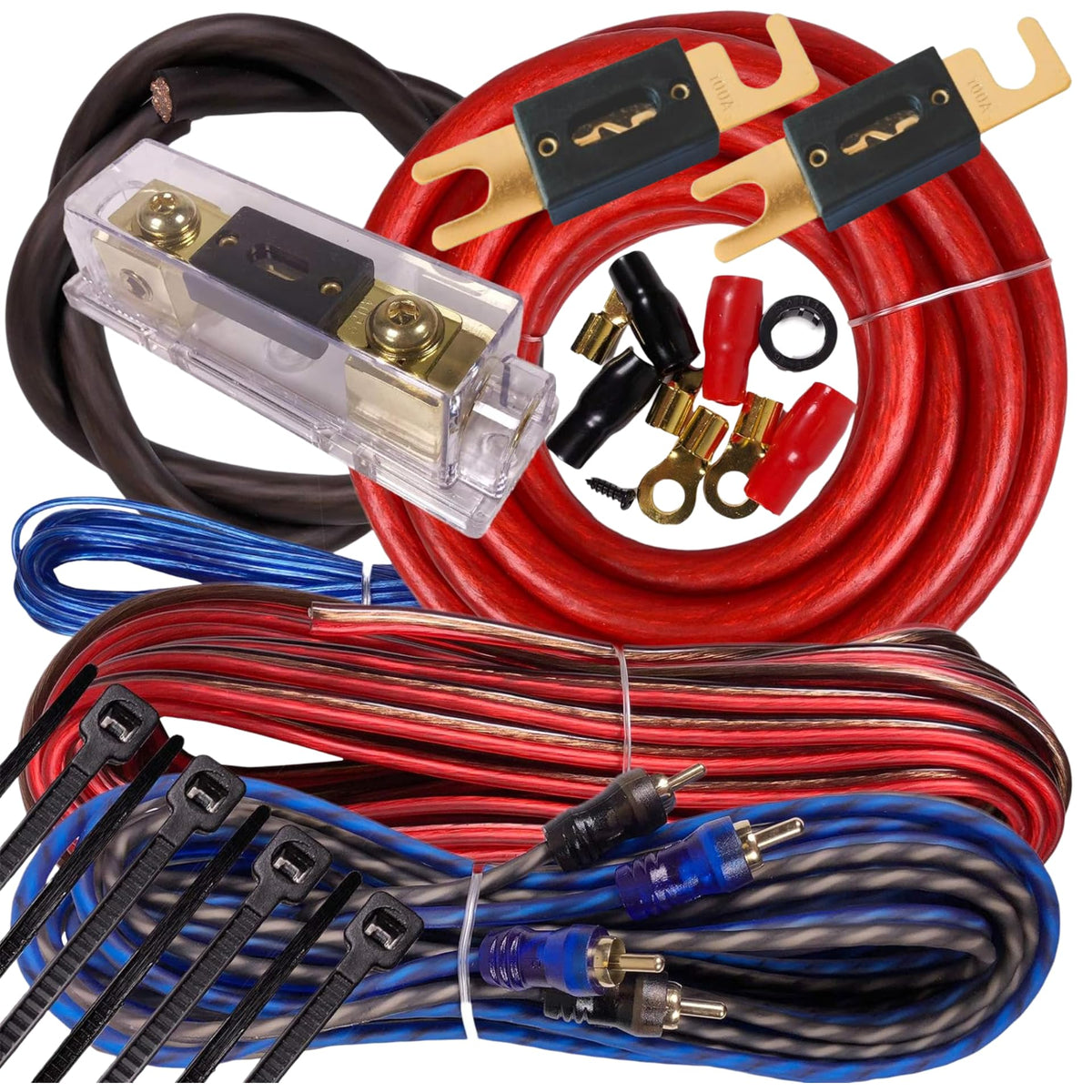 0 Gauge Amplifier Installation Wiring Kit Blue Power Cable Q67663