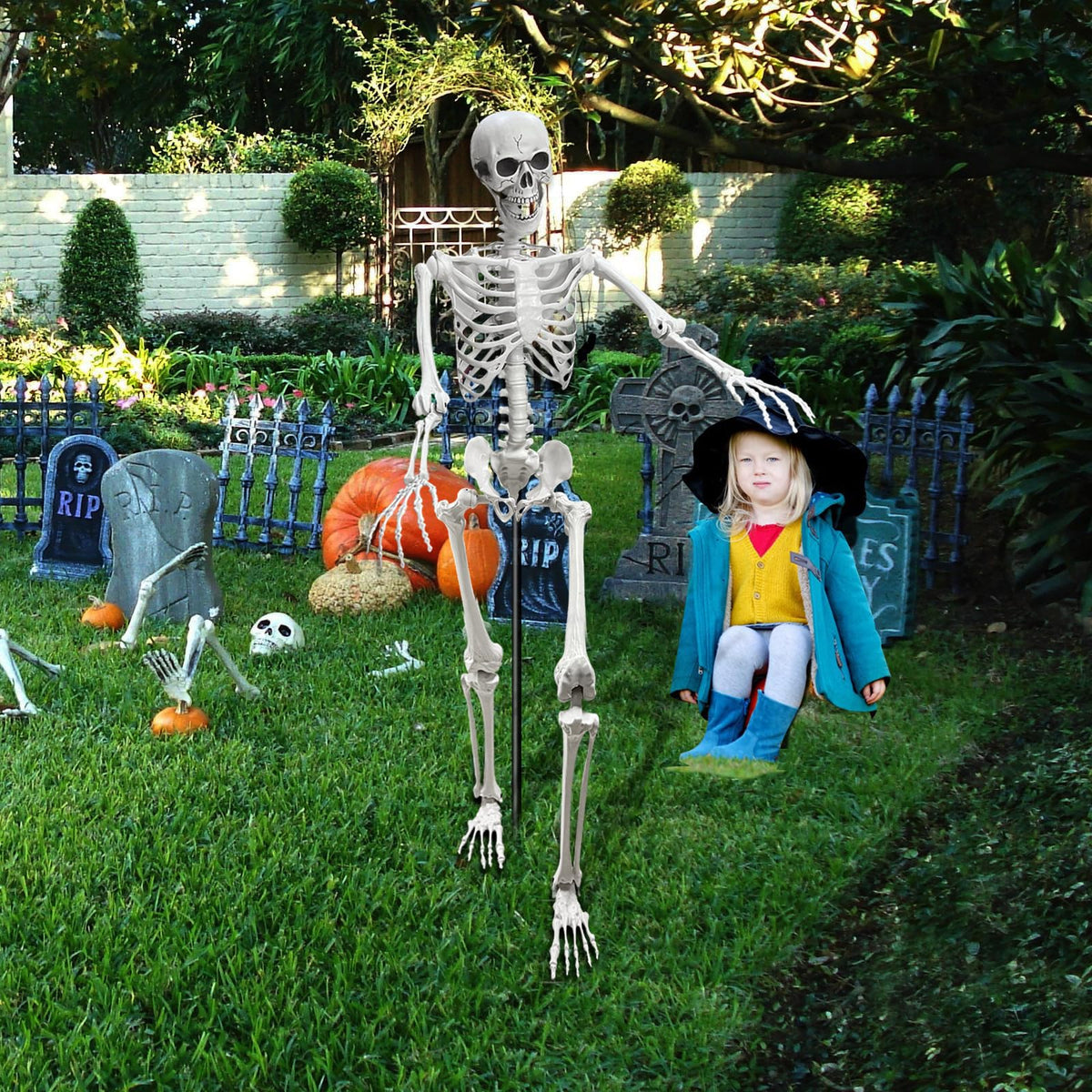 5.4Ft Poseable Life Size Human Skeleton with Rope W1429