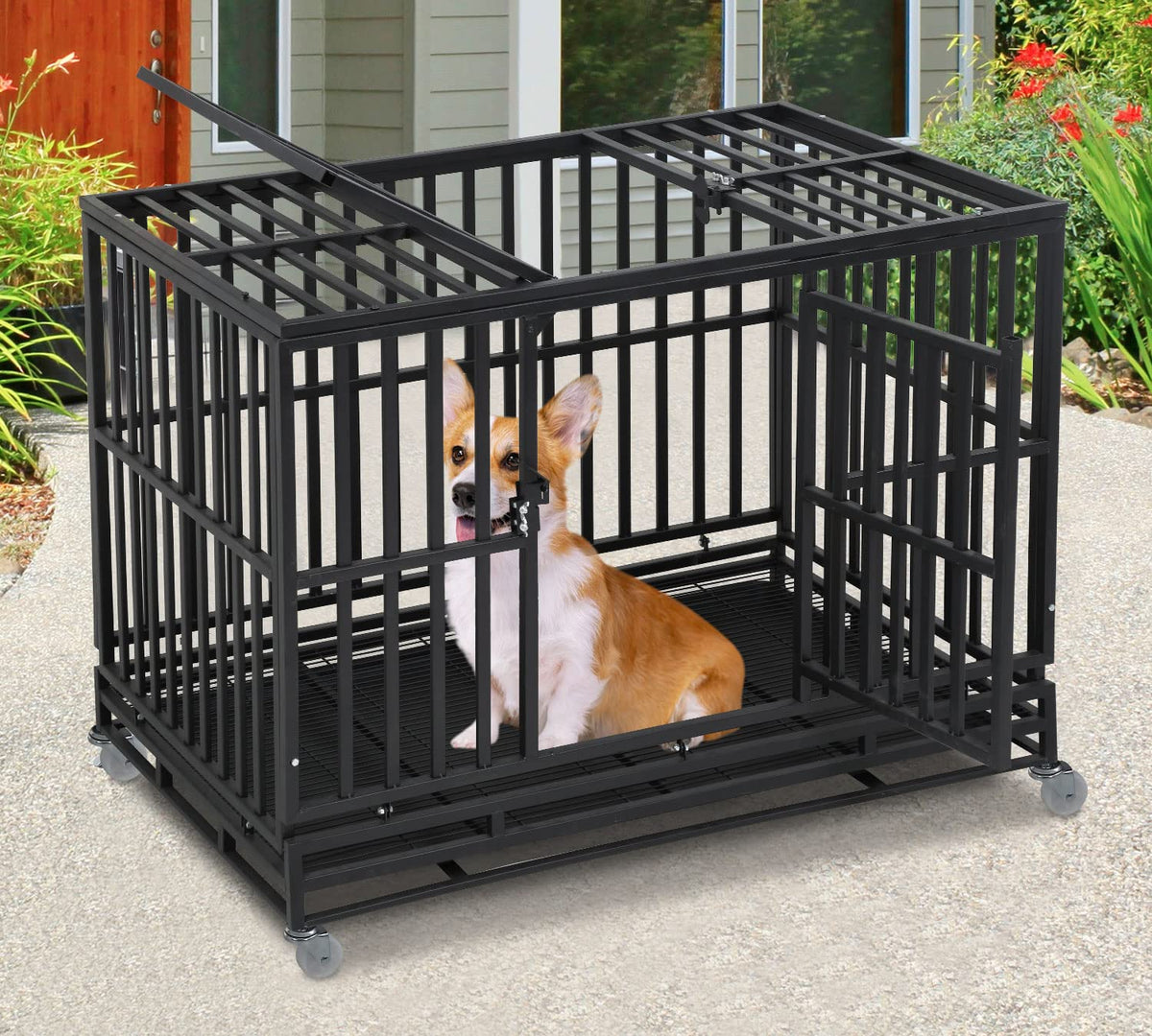 48 inch Metal Dog Crate with Wheels and Tray G684791