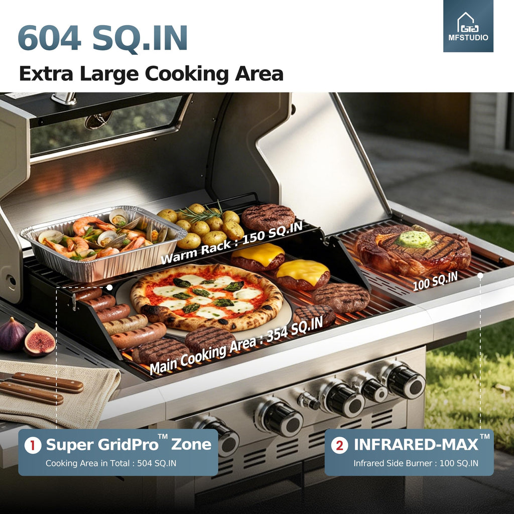 4 Burner Gas Grill with Infrared Side Burner L574468