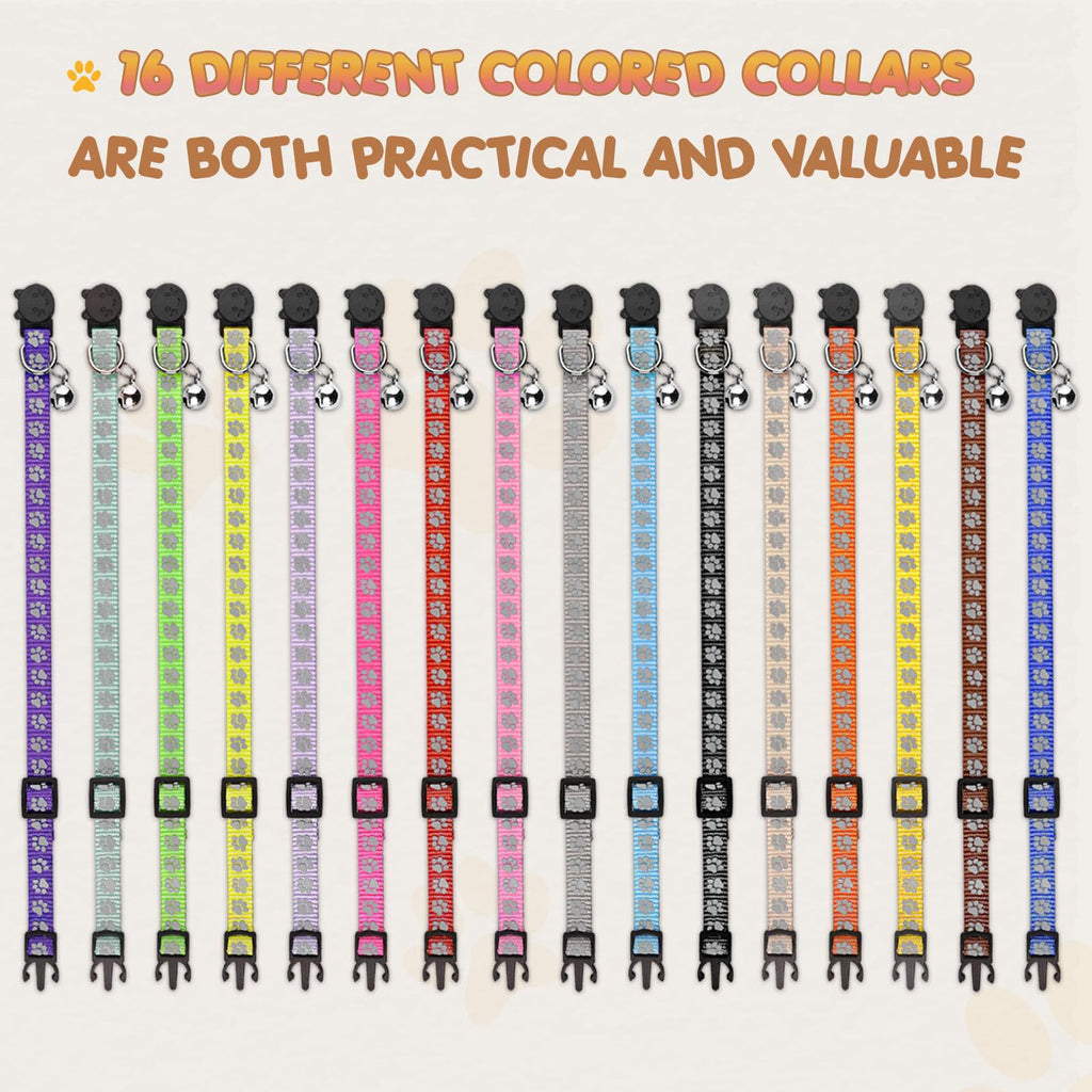 16 PCS Breakaway Reflective Nylon Cat Collars with Bells H8812