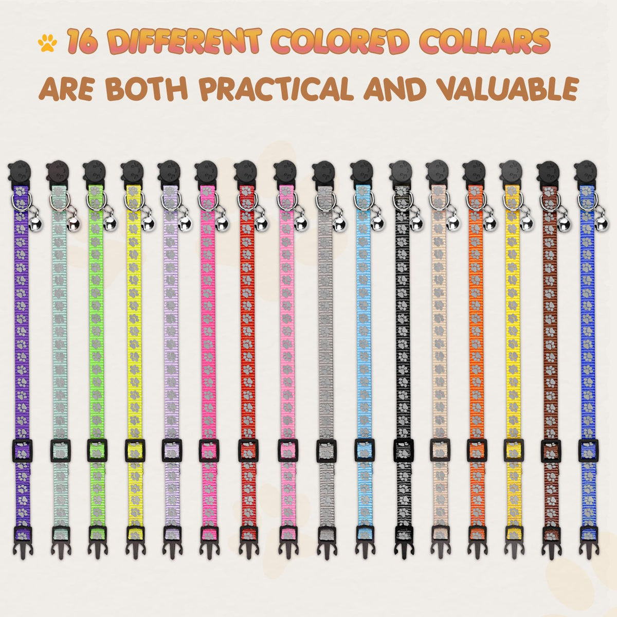 16 PCS Breakaway Reflective Nylon Cat Collars with Bells H8812