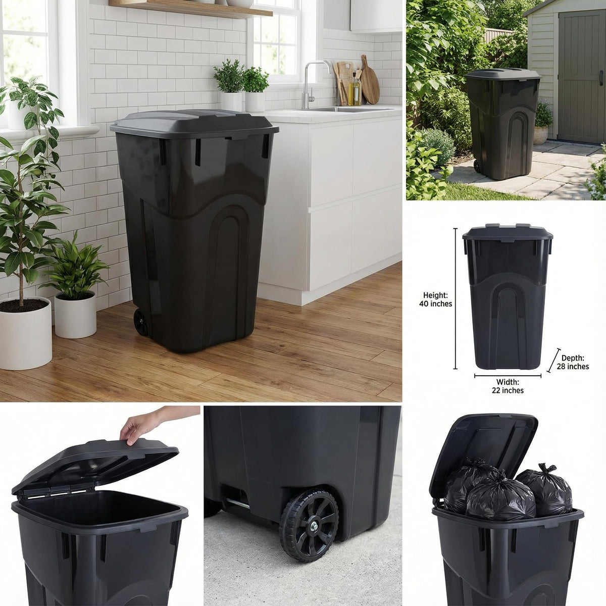 32 Gallon Wheeled Heavy Duty Plastic Garbage Can with Attached Lid G5733