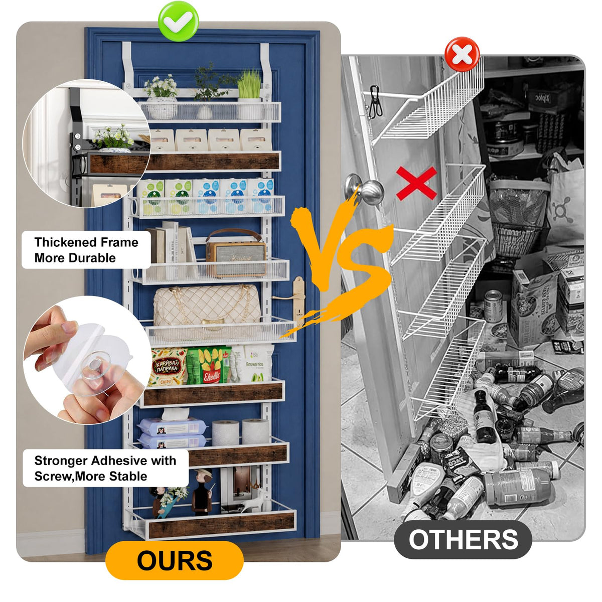 8 Tiers Pantry Door Organizer Spice Rack with Adjustable Baskets Z427918