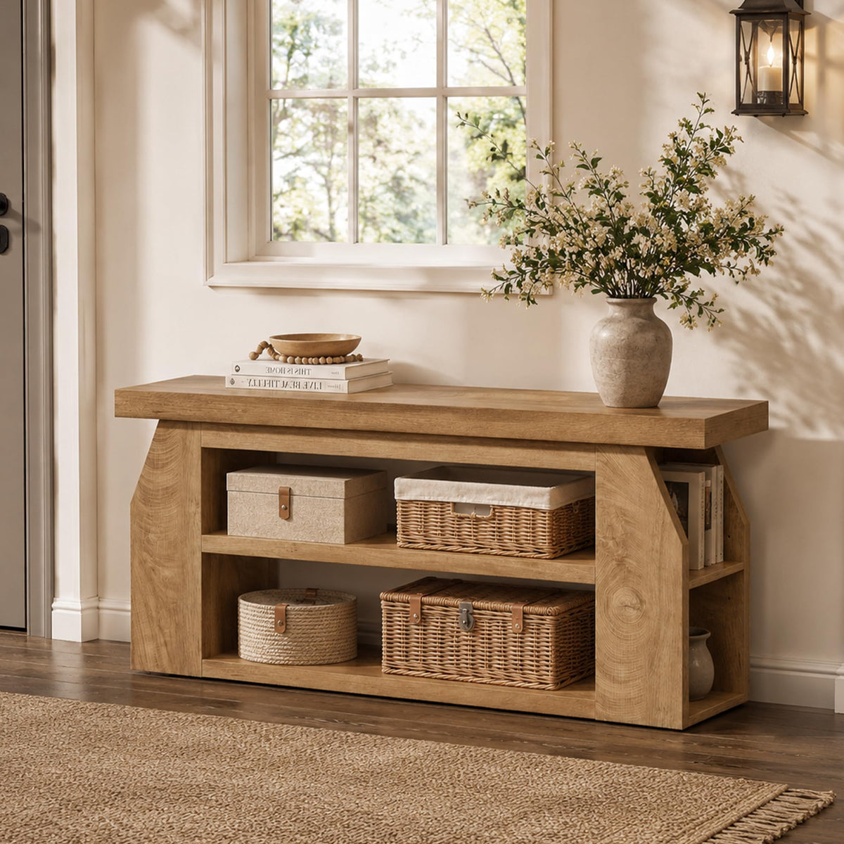 Oak 3-Tier Wood TV Stand for 55 Inch TV O3096