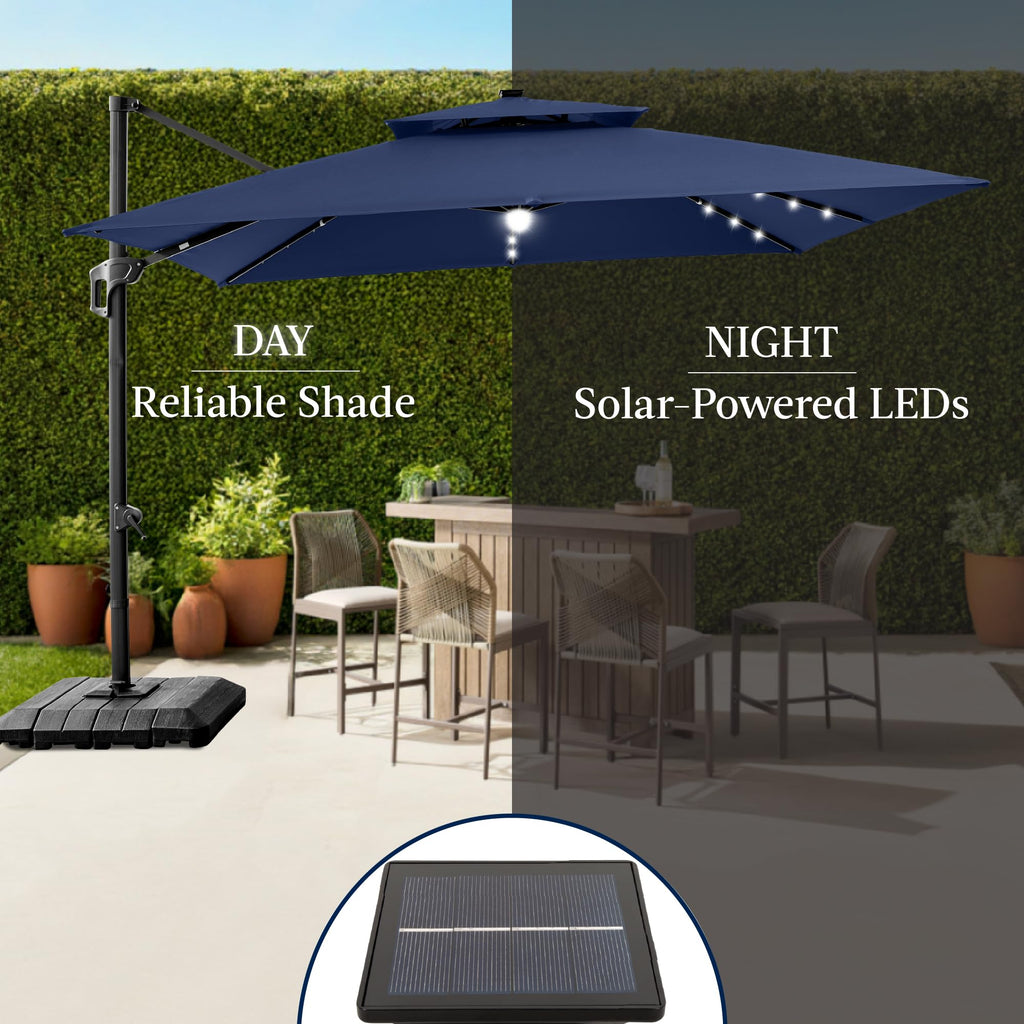 12x12ft LED Cantilever Patio Umbrella with Base and 360° Rotation U6682