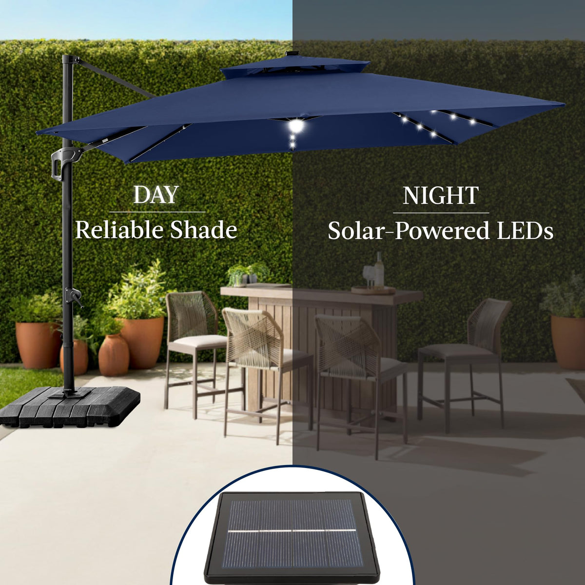 12x12ft LED Cantilever Patio Umbrella with Base and 360° Rotation U6682