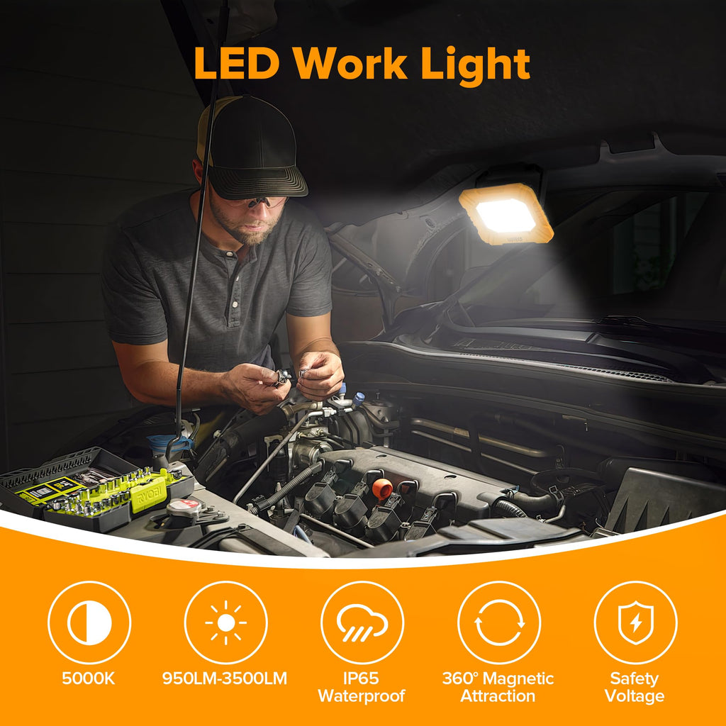 3500LM Rechargeable Magnetic LED Work Light with Stand H902