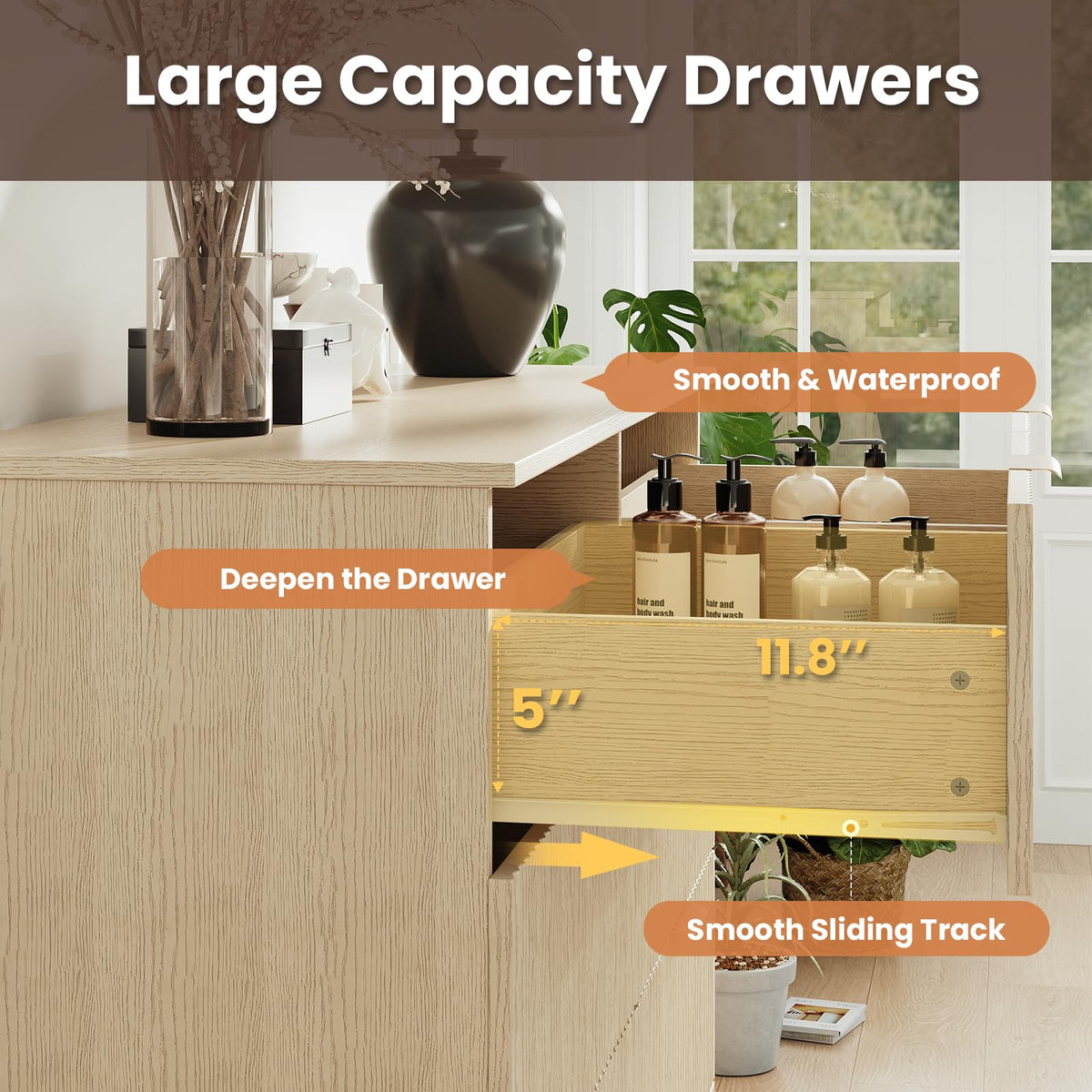 Natural Wood 6 Drawer Dresser Q1601