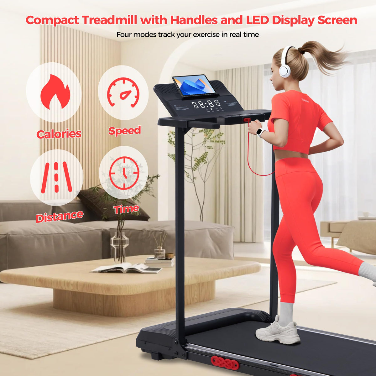 Folding Walking Pad with Handle Bar & Incline D6135