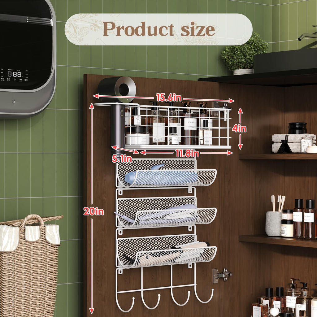 Wall-Mounted Hair Dryer Holder 4-Shelf White R4839