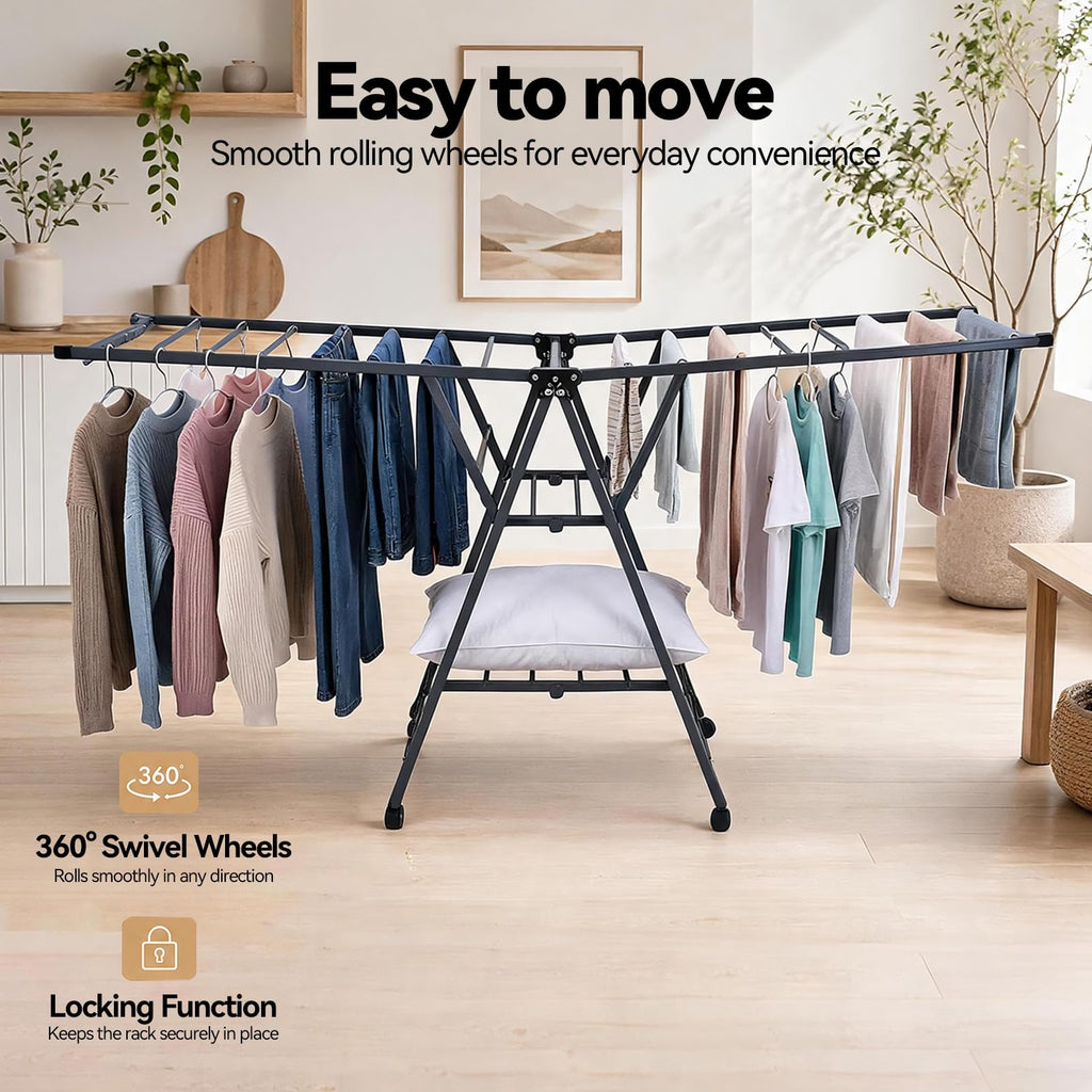 Foldable Metal Clothes Drying Rack with Wheels A239