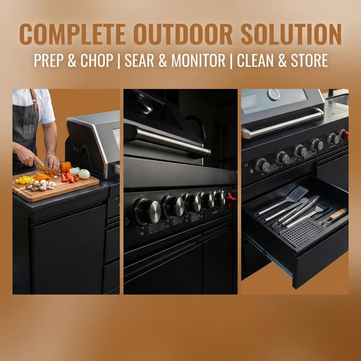104" Modular Outdoor Kitchen Island with 4-Burner Propane Grill, Refrigerator, Sink, Storage Cabinets, and Granite Countertop R645565