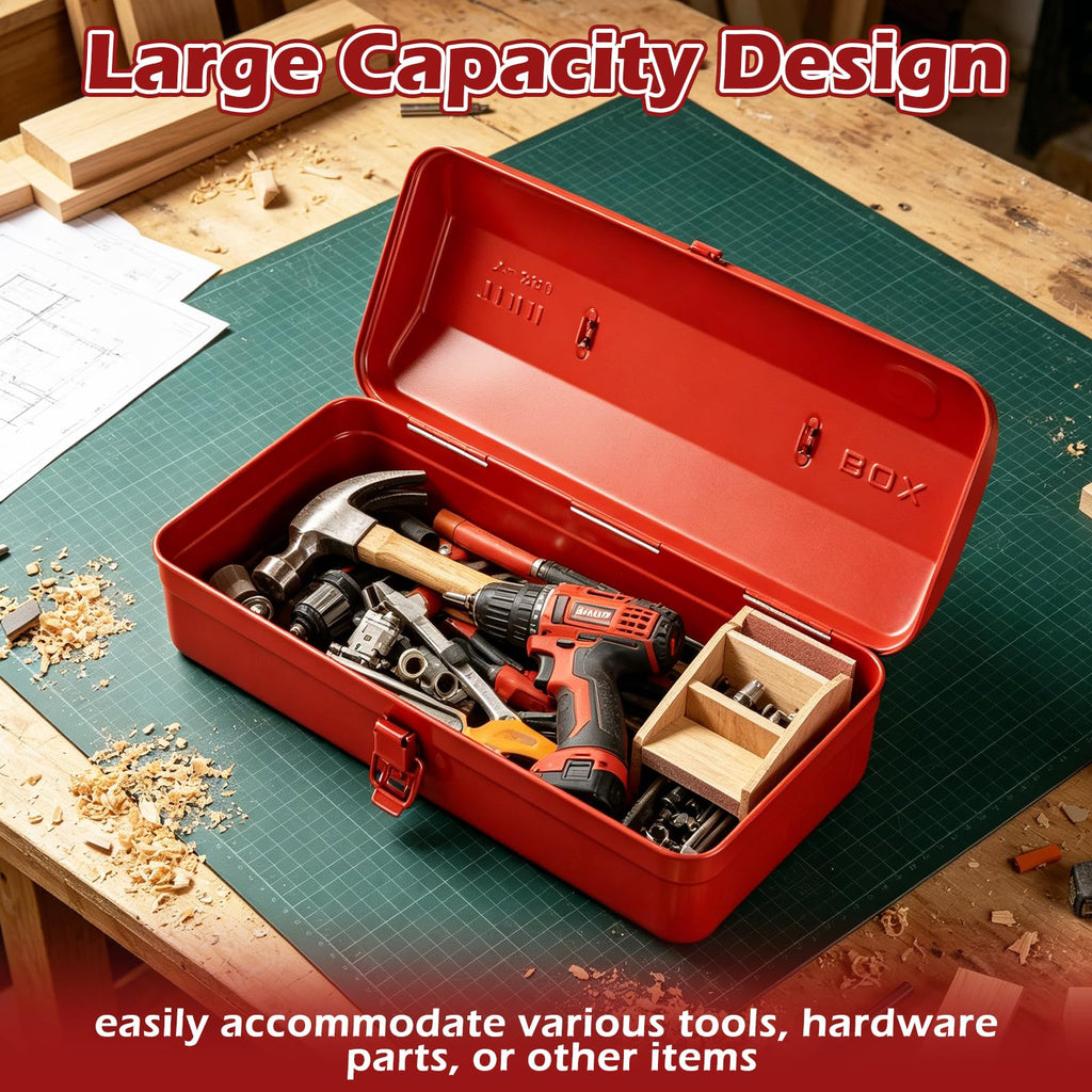 14 Inch Red Metal Tool Box with Latch and Handle U145
