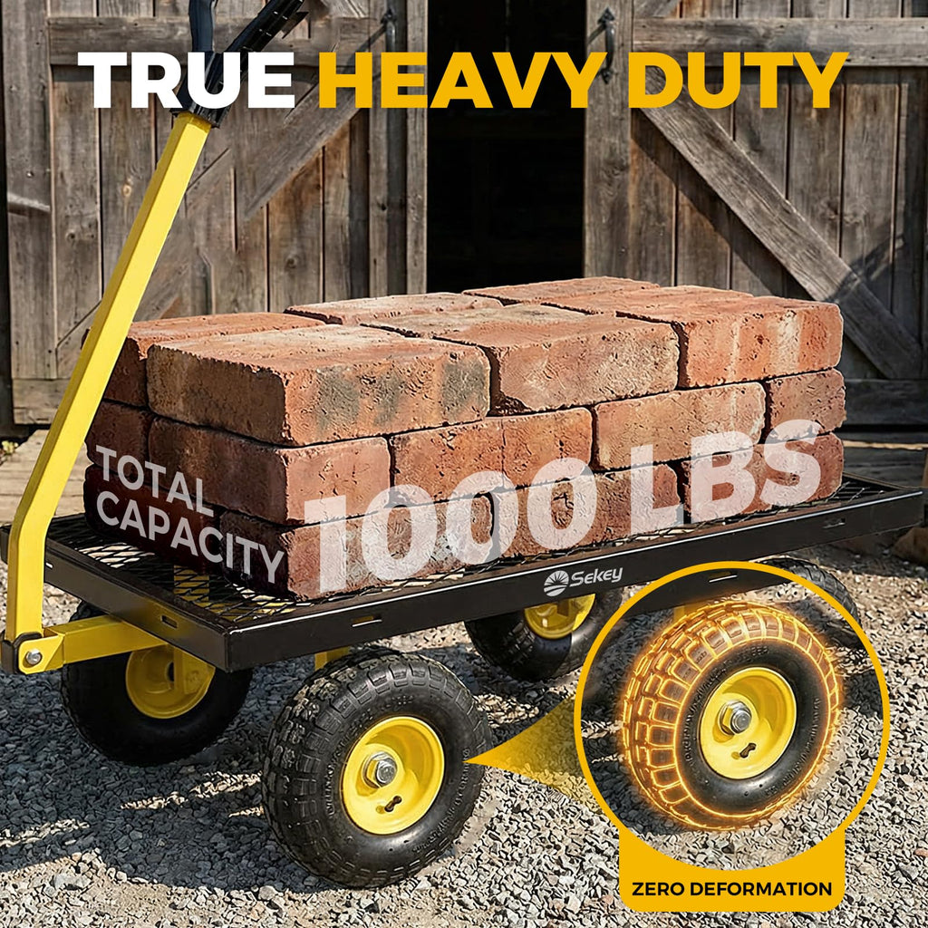 Steel Garden Cart 1000 lb Capacity Removable Sides Q42683