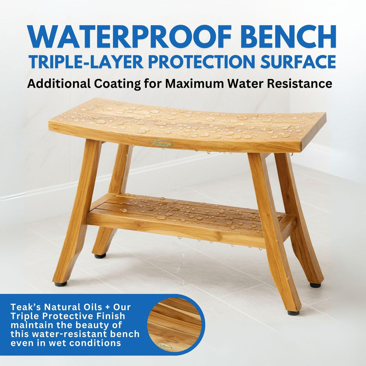 34-Inch Natural Teak Shower Bench E94017
